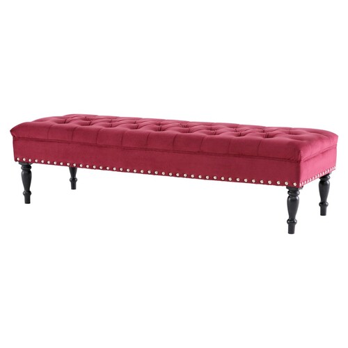 BC-5272-MRN AAYIZ 5FT FABRIC BENCH CHAIR WITH MATT BLACK WOODEN LEG - MAROON 