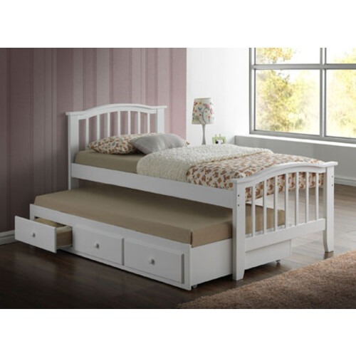 CB-8525-WH Captain Bed With Trundle Bed With 3 Drawers