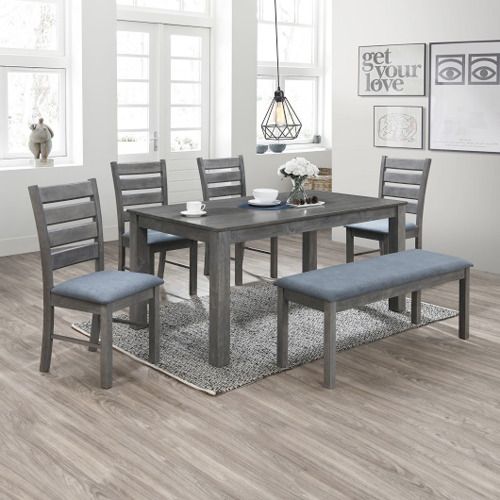 DS-688FN-GY Averse Dining With 1 Table + 4 Chair + 1 Bench