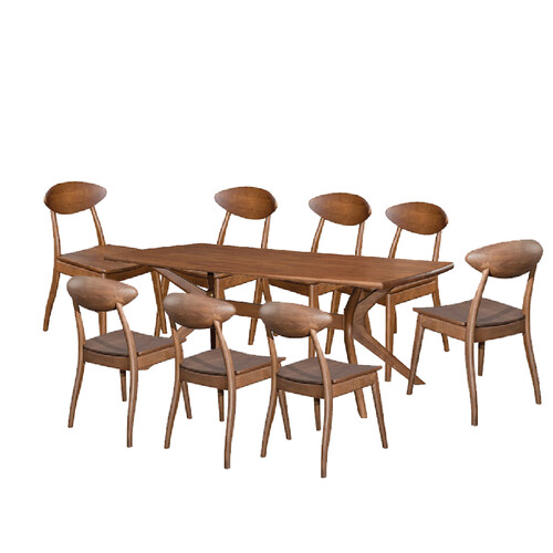 DT-A942-WN Moon Dining Table + DC-A683W-WN Moon Dining Chair With Wooden Seat 