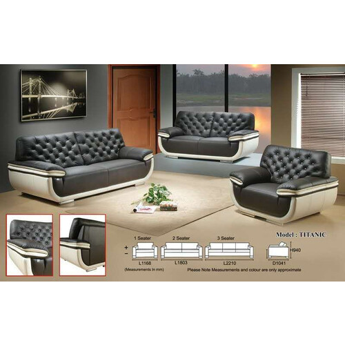 TITANIC HALF LEATHER SOFA SET (1S+2S+3S)-429 DARK BROWN;6216 CREAM LINING