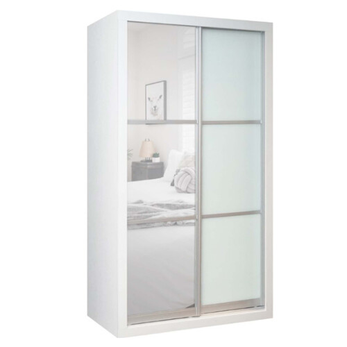 WD-4218-WH 4FT 2 Sliding Doors Wardrobe With Anti Jump Roller 