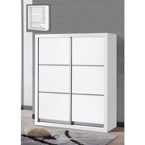 WD-5216-WH 5ft 2 Sliding Doors Wardrobe With Anti Jump Roller (K/D)